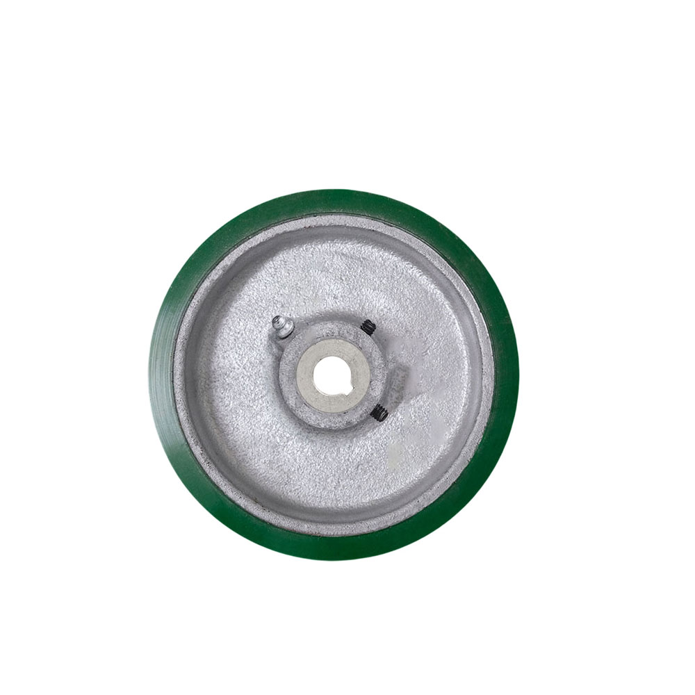 SCC-EZPUS630-22MM-KW-2SS 6 x 3 in. Green Polyurethane Tread on Cast Iron Keyed Drive Wheel - 22 mm Plain Bore with Two 0.31 in. Set Screws