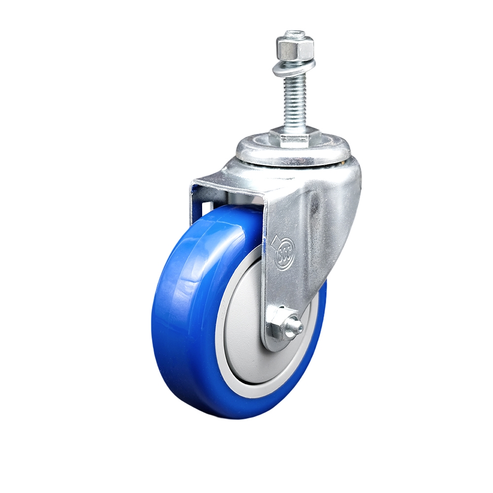 SCC-TS20S414-PPUB-BLUE-381615 Polyurethane Swivel Threaded Stem Caster with 4 x 1.25 in. Blue Wheel & 0.38 in. Stem