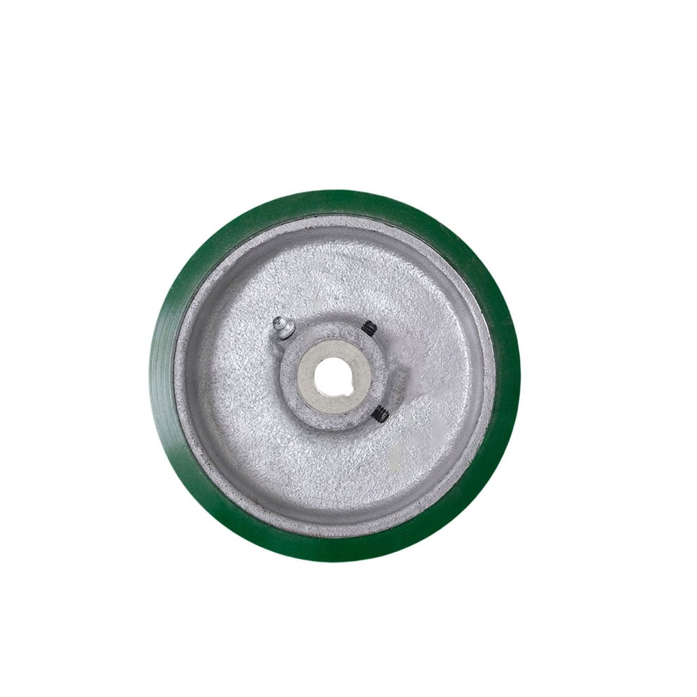 SCC-EZPUS630-28MM-KW-2SS 6 x 3 in. Green Polyurethane Tread on Cast Iron Keyed Drive Wheel - 28 mm Plain Bore with Two 0.31 in. Set Screws