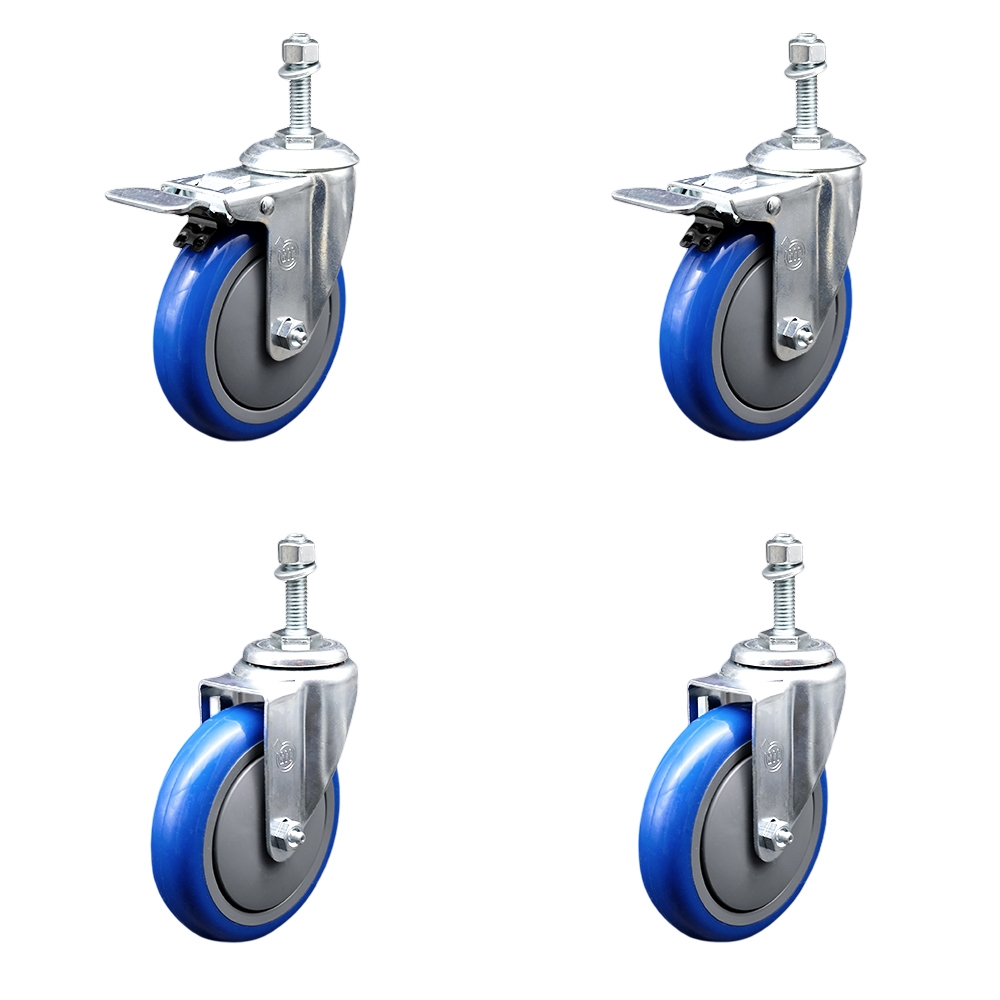 SCC-TSTTL20S514-PPUB-BLUE-381615-2-S-2 Polyurethane Swivel Threaded Stem Caster with 5 x 1.25 in. Blue Wheels & 0.38 in. Stems - Set of 4
