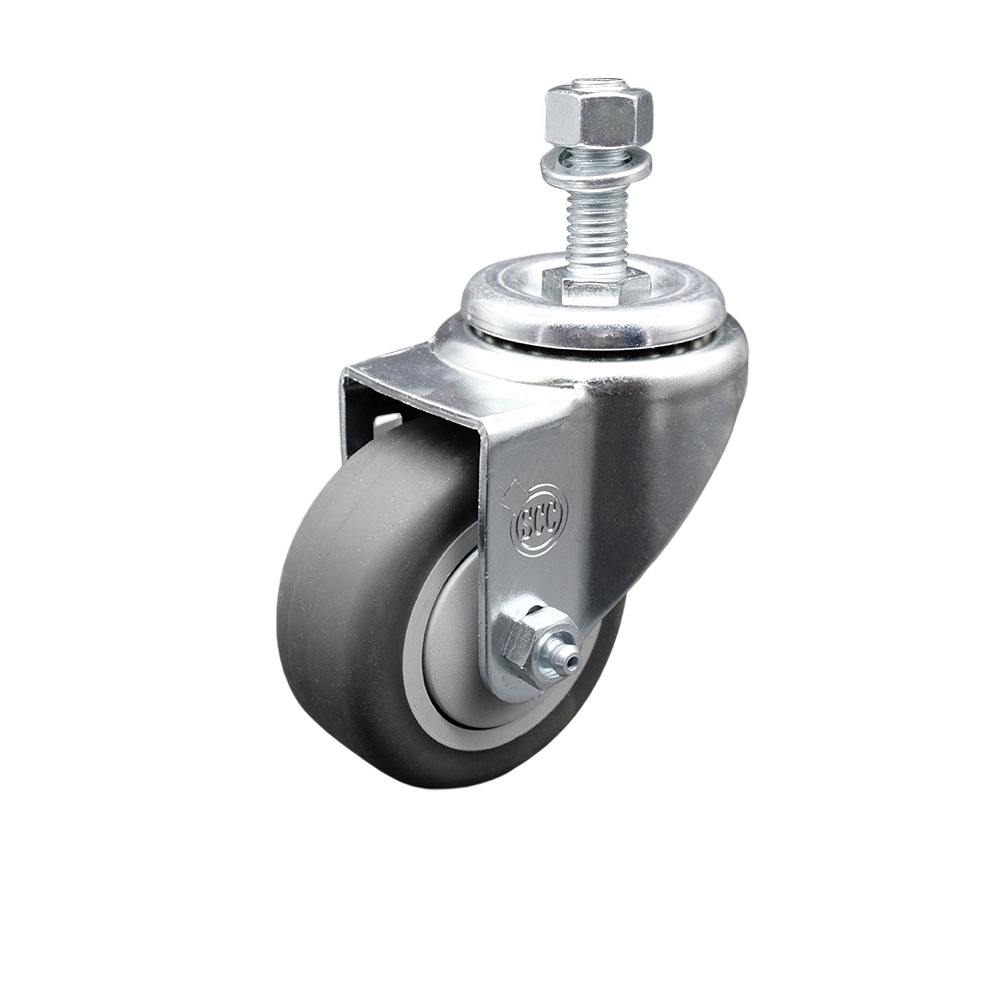 SCC-TS20S314-TPRB-M1215 Thermoplastic Rubber Swivel Threaded Stem Caster - 3 x 1.25 in. Gray Wheel & 12 mm Metric Stem - 210 lbs Capacity per Caster