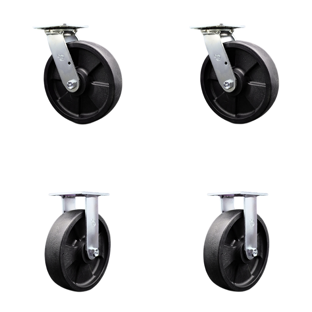 SCC-SS30S820-GFNR-BSL-2-R-2 Stainless Steel Glass Filled Nylon Swivel Top Plate Casters, Heavy Duty with 8 in. Wheels - Set of 4