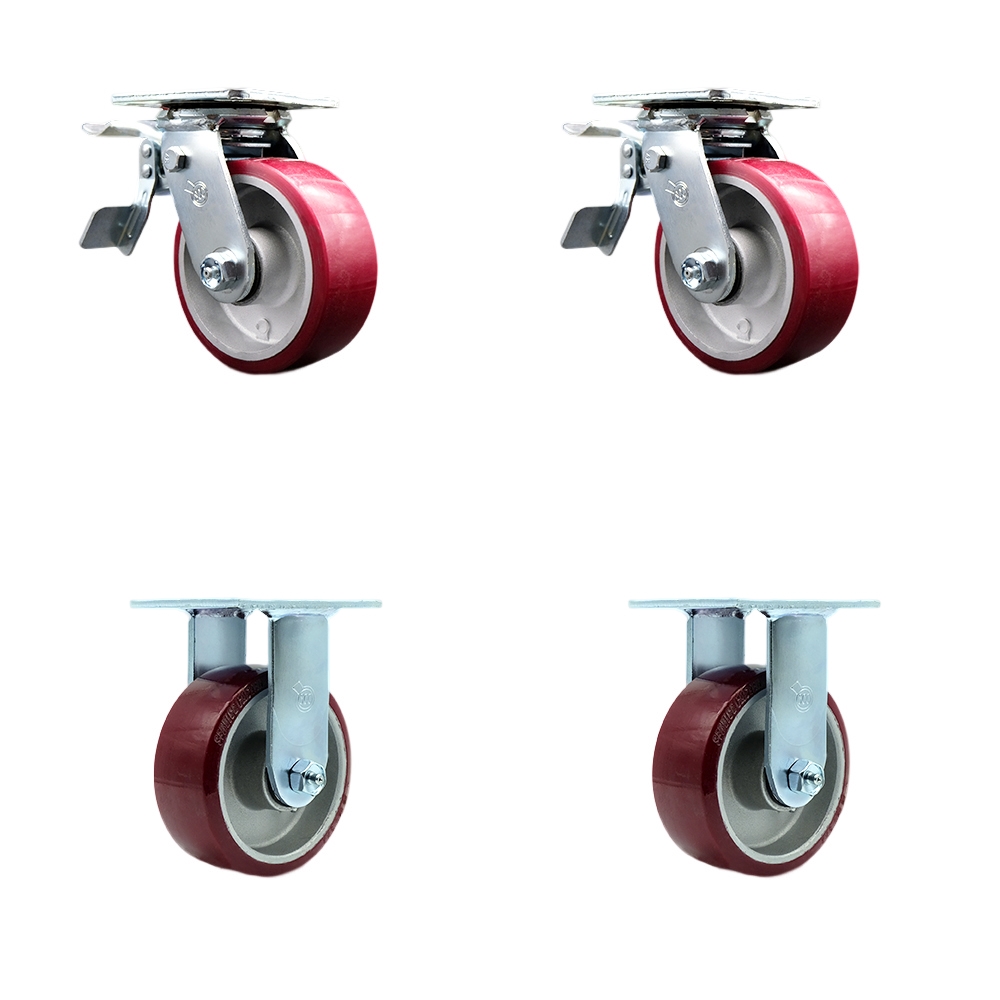 SCC-TTL30S520-PAR-2-R-2 Polyurethane on Aluminum Swivel Top Plate Casters, Heavy Duty with 5 in. Wheels - 3600 lbs Total Capacity - Set of 4