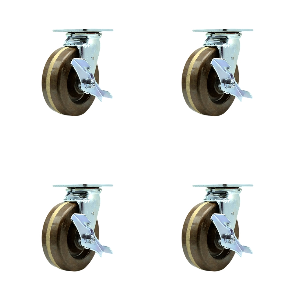SCC-30CS620-PHRHT-TLB-BSL-2-TLB-2 High Temperature Phenolic Swivel Top Plate Casters, Heavy Duty with 6 in. Wheels - Set of 4