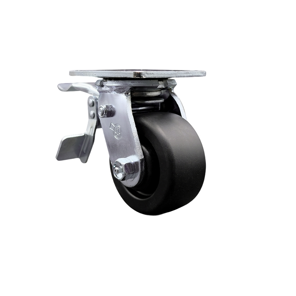 SCC-TTL30S420-POR Polyolefin Swivel Top Plate Heavy Duty Caster with 4 in. Wheel & Total Lock Brake - 500 lbs Capacity per Caster