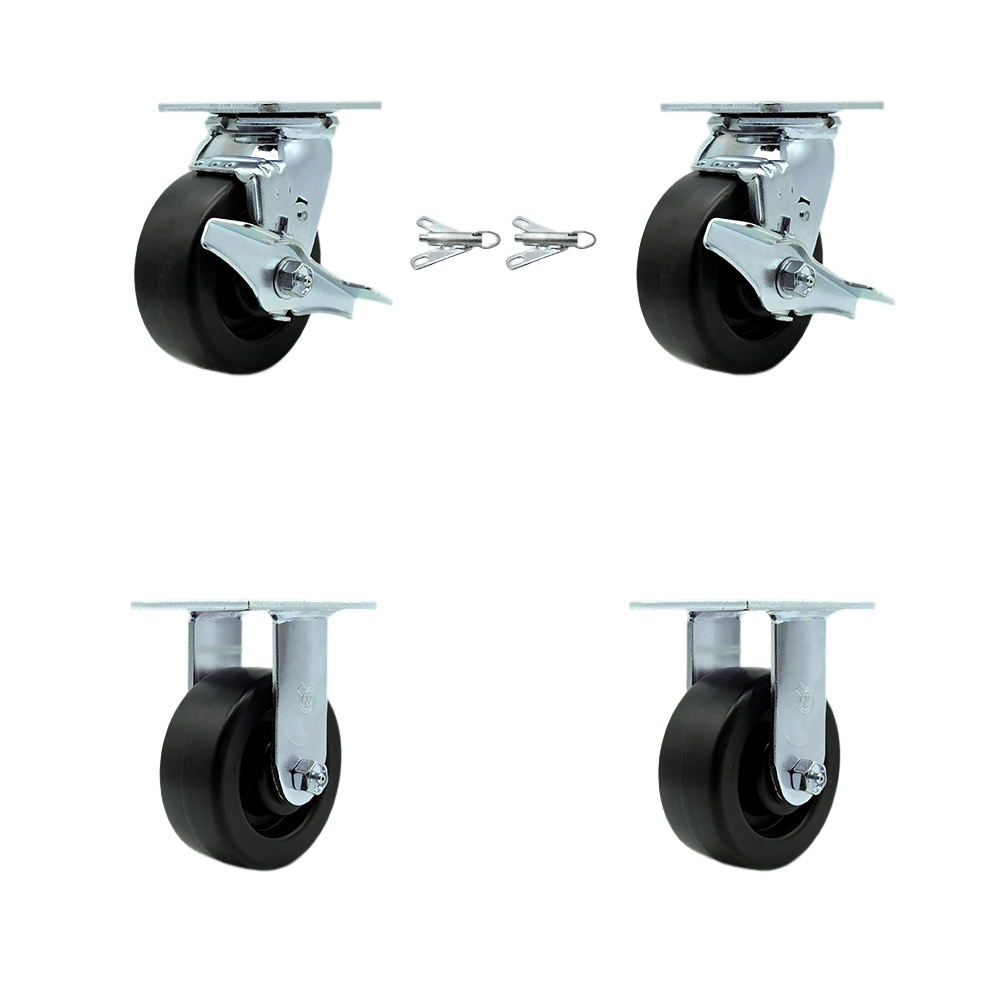 SCC-30CS520-POR-TLB-BSL-2-R-2 Polyolefin Swivel Top Plate Casters, Heavy Duty with 5 in. Wheels - 2600 lbs Total Capacity - Set of 4