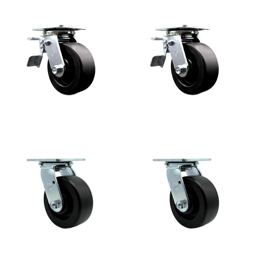 SCC-TTL30S520-POR-2-S-2 Polyolefin Swivel Top Plate Casters, Heavy Duty with 5 in. Wheels - 2600 lbs Total Capacity - Set of 4