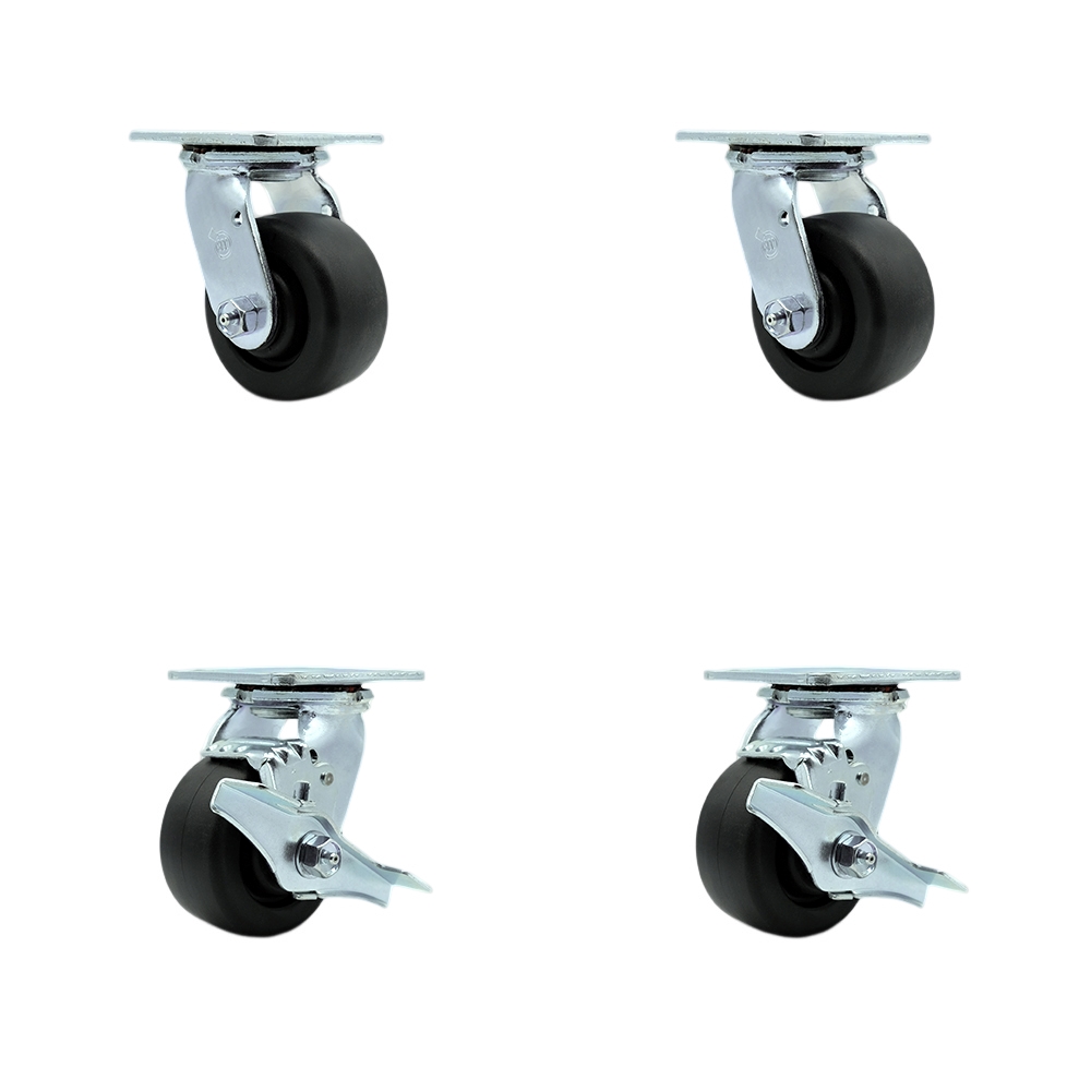 SCC-SS30S420-POR-2-TLB-2 Stainless Steel Polyolefin Swivel Top Plate Casters, Heavy Duty with 4 in. Wheels - 2000 lbs Total Capacity - Set of 4