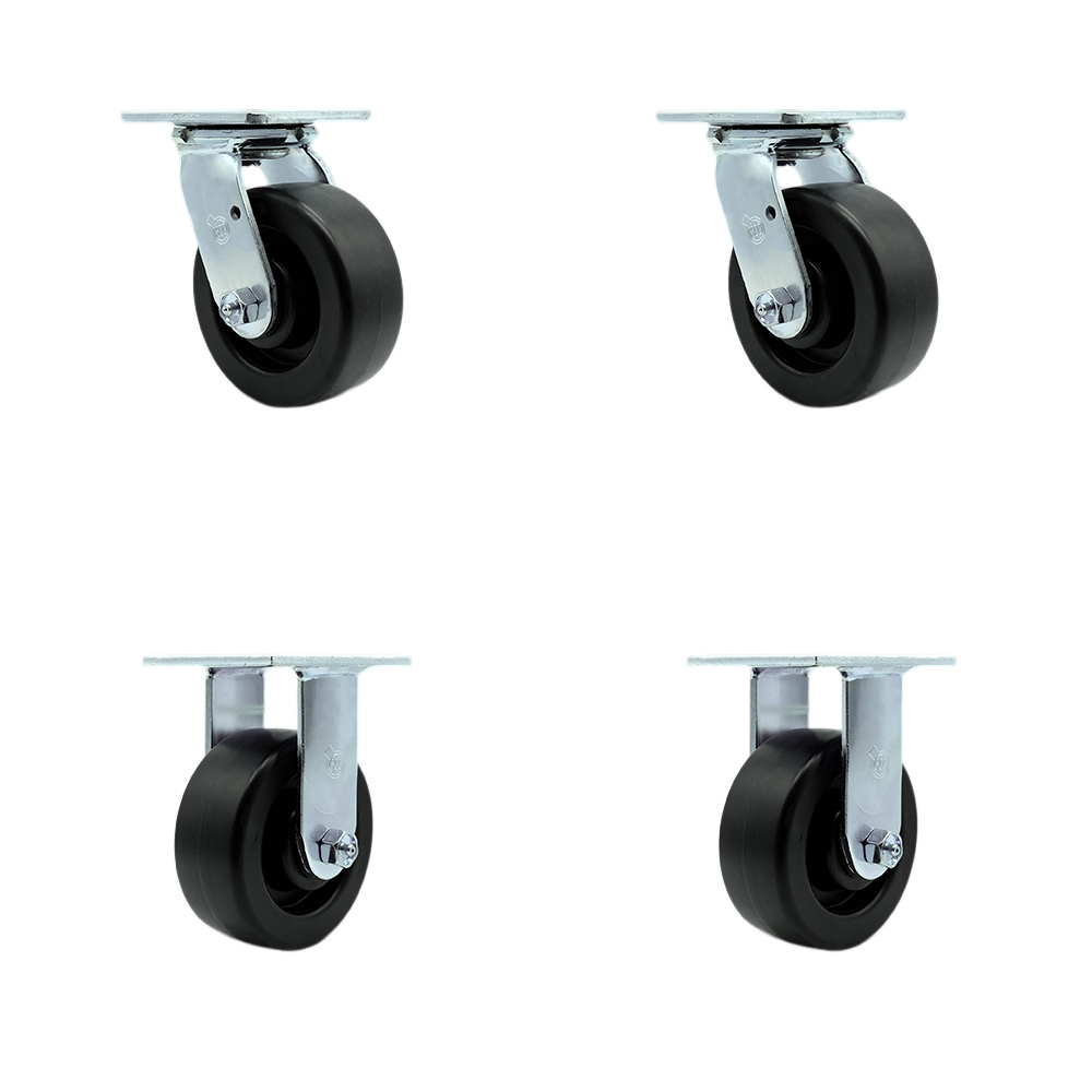 SCC-SS30S520-POR-2-R-2 Stainless Steel Polyolefin Swivel Top Plate Casters, Heavy Duty with 5 in. Wheels - 2600 lbs Total Capacity - Set of 4