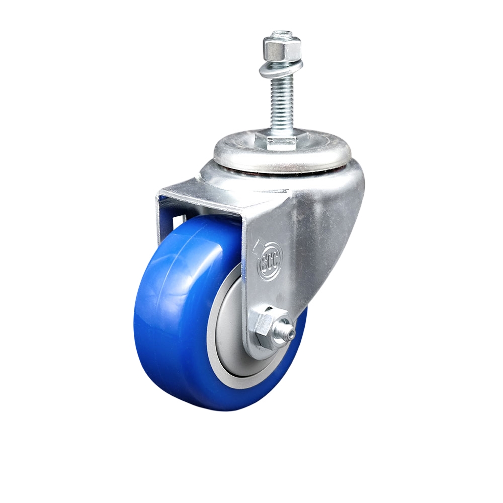 SCC-TS20S314-PPUB-BLUE-M1015 Polyurethane Swivel Threaded Stem Caster with 3 x 1.25 in. Blue Wheel & 10 mm Stem