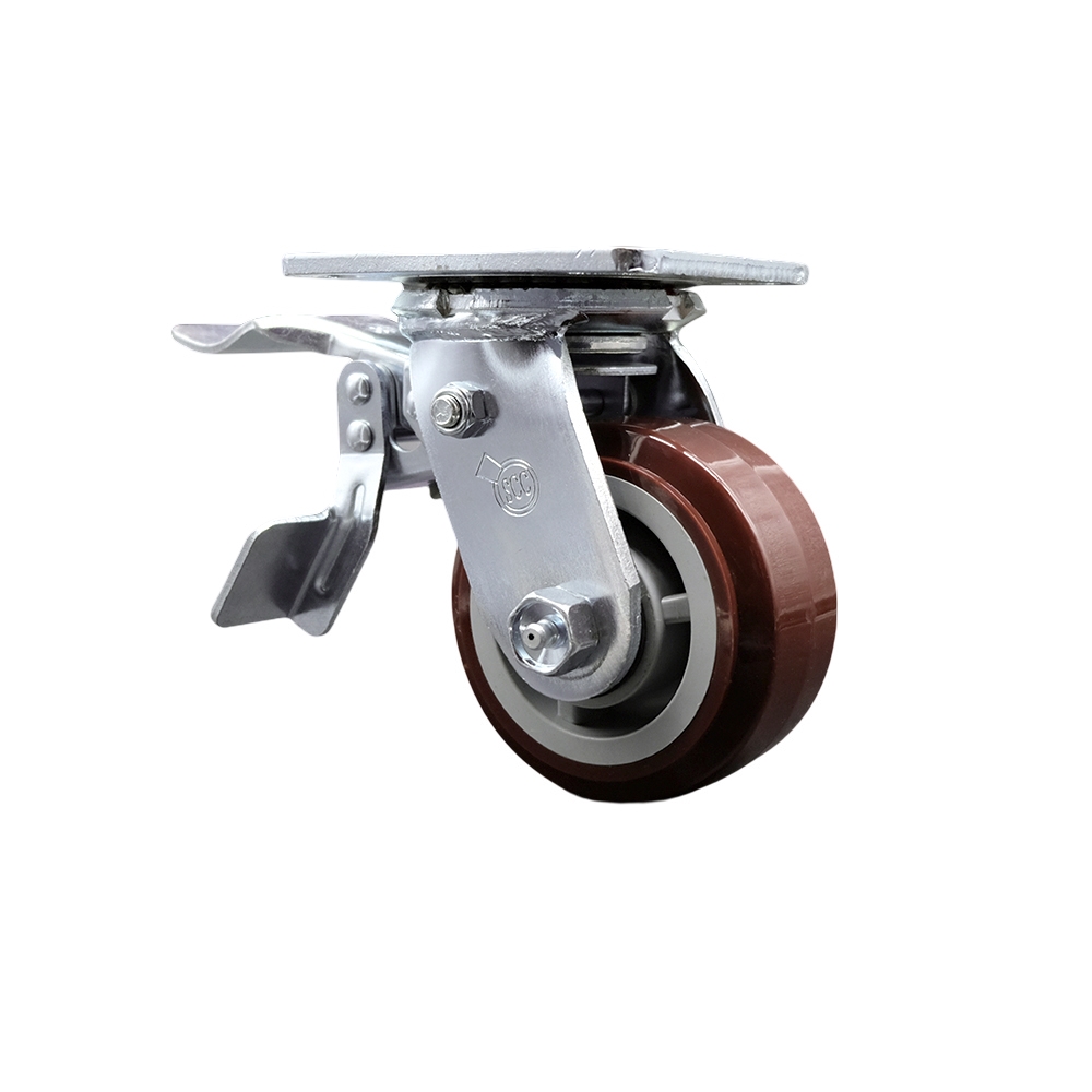 SCC-TTL30S420-PPUR Polyurethane Swivel Top Plate Heavy Duty Caster with 4 in. Wheel & Total Lock Brake - 600 lbs Capacity per Caster