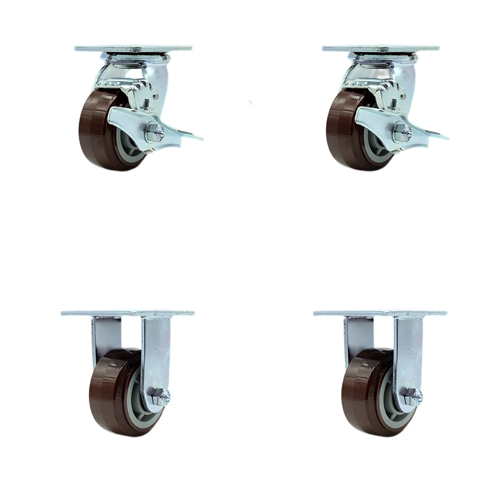 SCC-SS30S420-PPUR-TLB-BSL-2-R-2 Stainless Steel Polyurethane Swivel Top Plate Casters, Heavy Duty with 4 in. Wheels - Set of 4