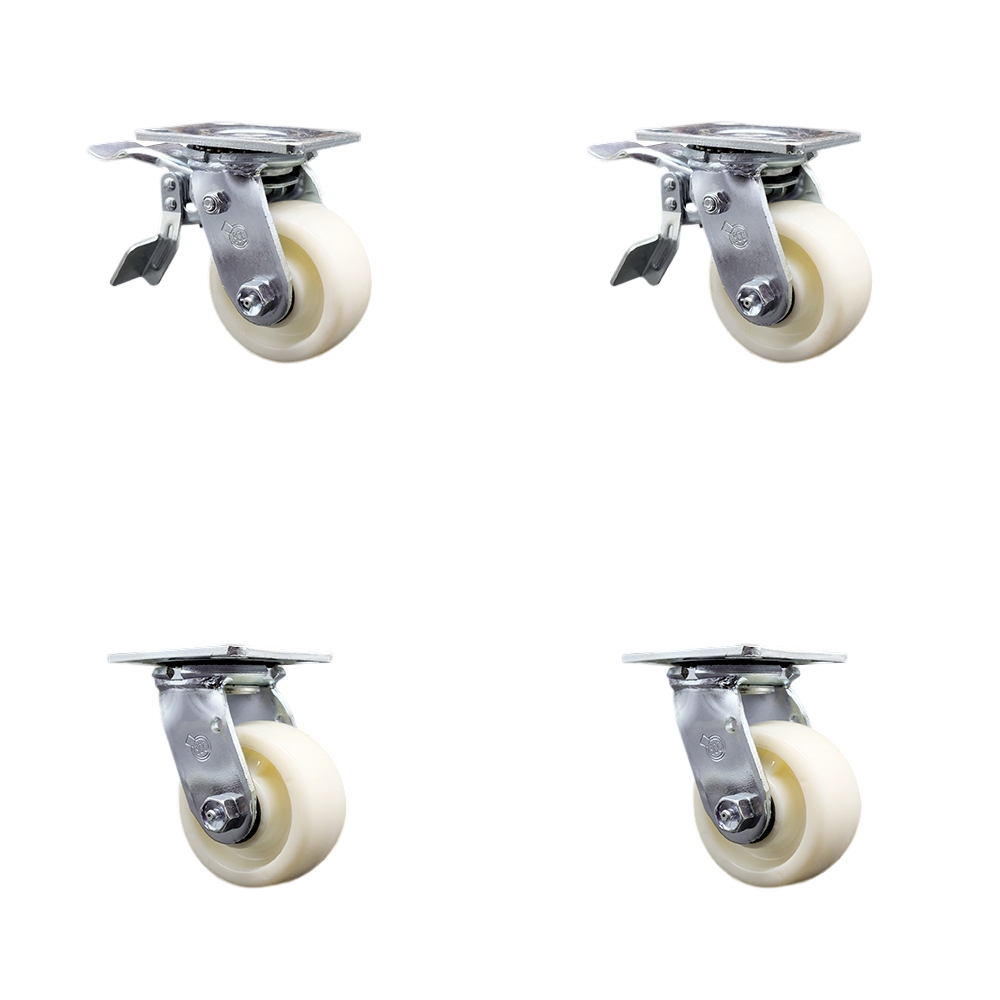 SCC-TTL30S420-NYR-2-S-2 Nylon Swivel Top Plate Casters, Heavy Duty with 4 in. Wheels - 3200 lbs Total Capacity - Set of 4