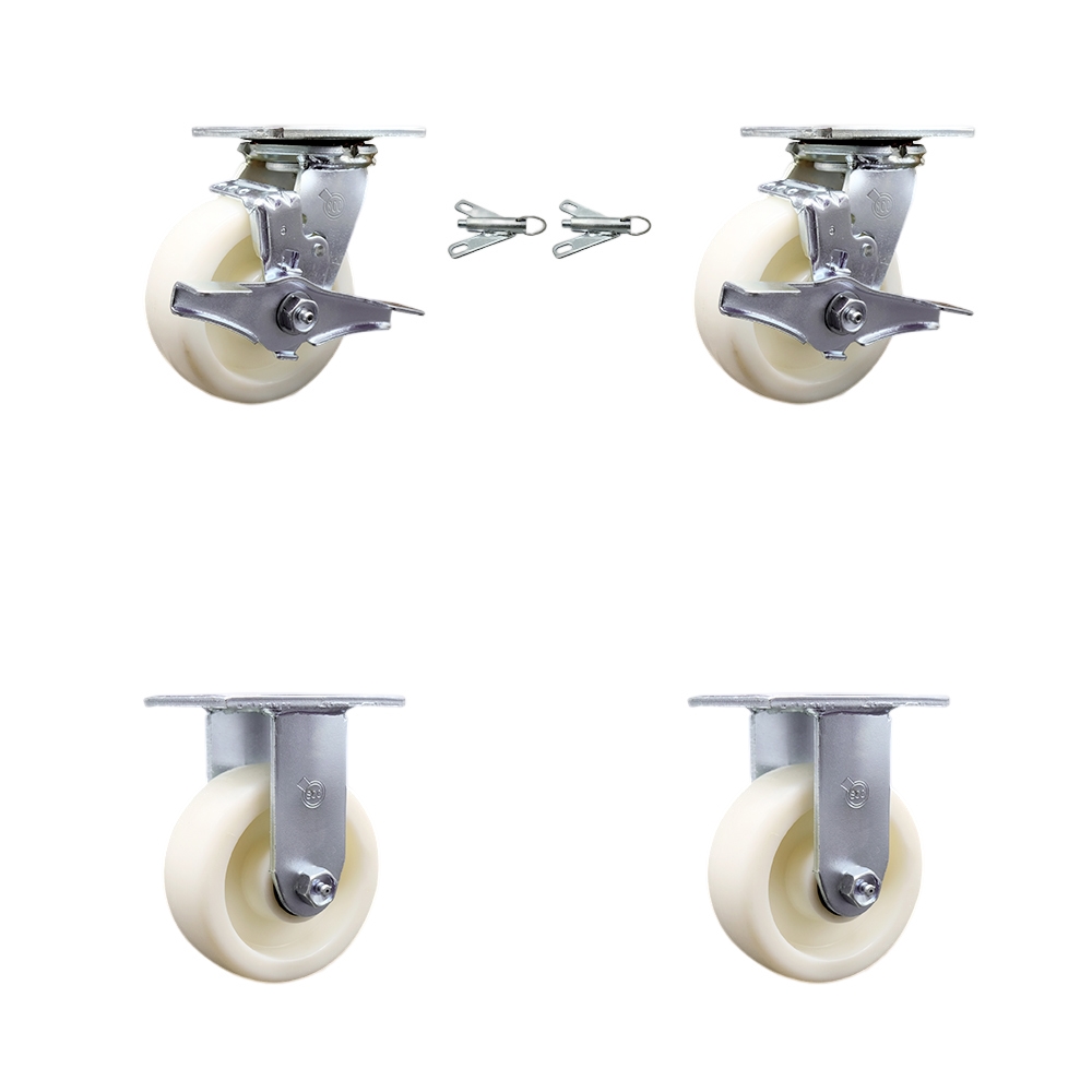 SCC-30CS520-NYR-TLB-BSL-2-R-2 Nylon Swivel Top Plate Casters, Heavy Duty with 5 in. Wheels - 3600 lbs Total Capacity - Set of 4