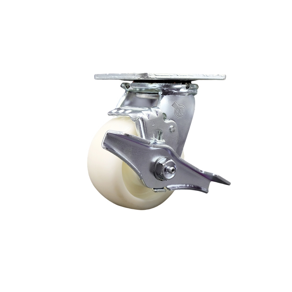 SCC-SS30S420-NYR-TLB Stainless Steel Nylon Swivel Top Plate Heavy Duty Caster with 4 in. Wheel & Top Lock Brake - 800 lbs Capacity per Caster
