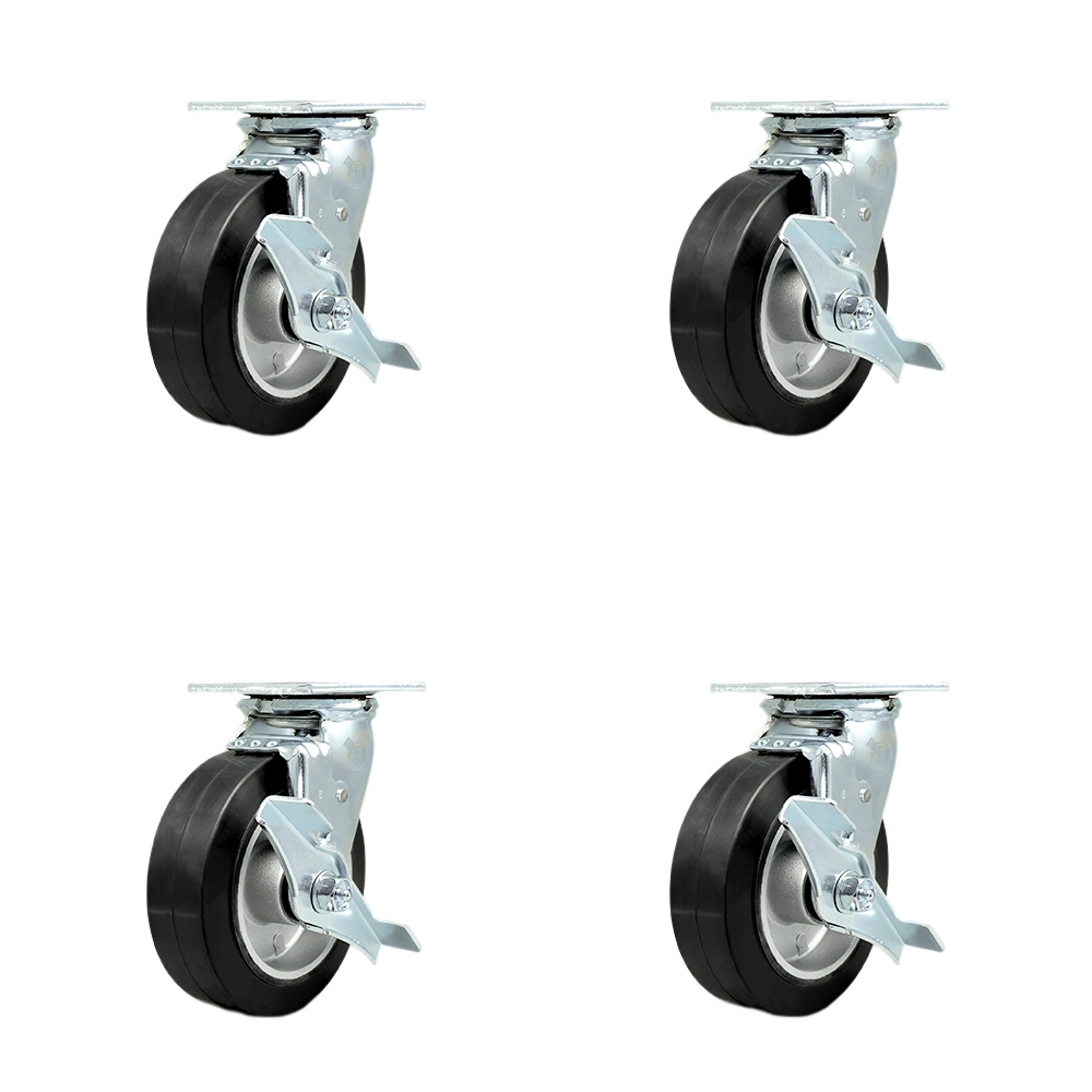 SCC-30CS620-RAR-TLB-BSL-2-TLB-2 Rubber on Aluminum Swivel Top Plate Casters, Heavy Duty with 6 in. Wheels - Set of 4