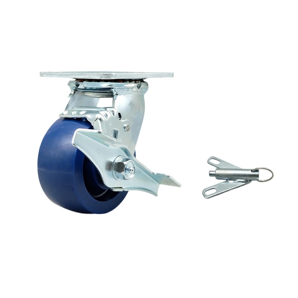 Solid Polyurethane Swivel Top Plate Heavy Duty Caster with 4 in. Wheel & Top Lock Brake & Bolt on Swivel Lock - 700 lbs Capacity per Caster