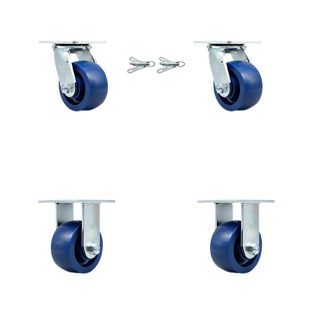 SCC-30CS420-SPUR-BSL-2-R-2 Solid Polyurethane Swivel Top Plate Casters, Heavy Duty with 4 in. Wheels - 2800 lbs Total Capacity - Set of 4