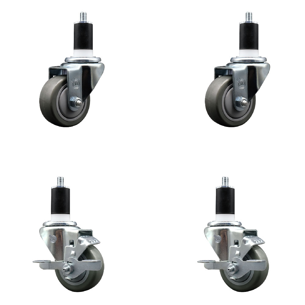 SCC-EX20S314-PPUB-2-TLB-2-112 Polyurethane Swivel Expanding Stem Caster with 3 in. Gray Wheels & 1.5 in. Stems - Set of 4