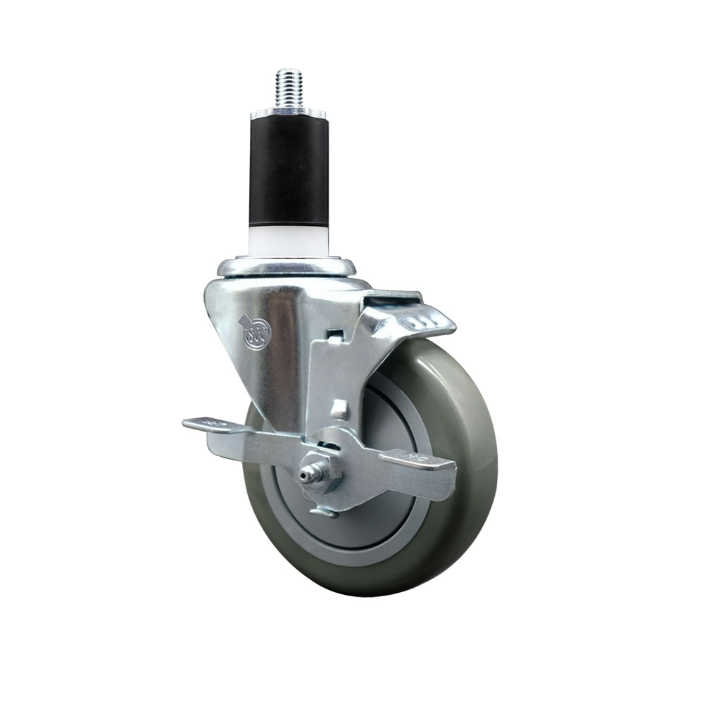 SCC-EX20S414-PPUB-TLB-112 Polyurethane Expanding Stem Swivel Caster with 4 in. Gray Wheel & 1.5 in. Stem & Top Locking Brake
