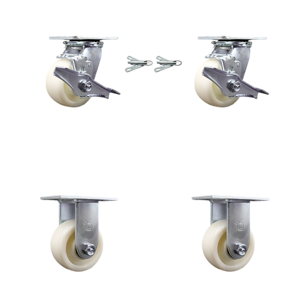 Heavy Duty Nylon Casters - 4 in. Wheels - Set of 4 - 3200 lbs Capacity