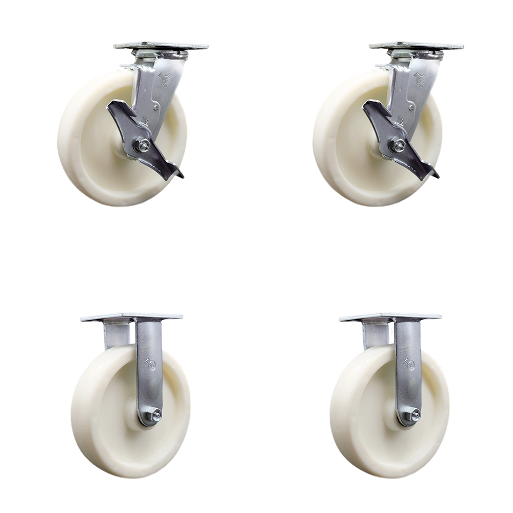 SCC-30CS820-NYR-TLB-BSL-2-R-2 Nylon Swivel Top Plate Casters, Heavy Duty with 8 in. Wheels - 5000 lbs Total Capacity - Set of 4