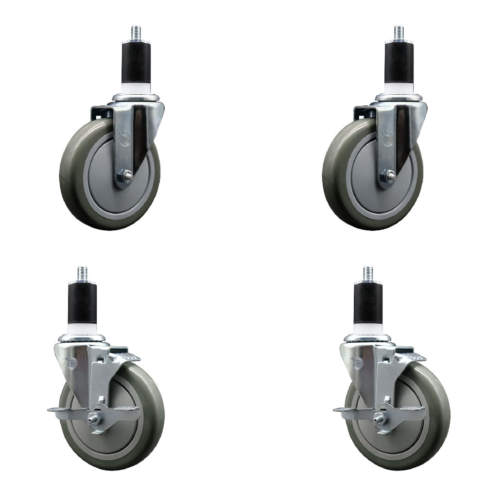 SCC-EX20S514-PPUB-2-TLB-2-112 Polyurethane Swivel Expanding Stem Caster with 5 in. Gray Wheels & 1.5 in. Stems - Set of 4