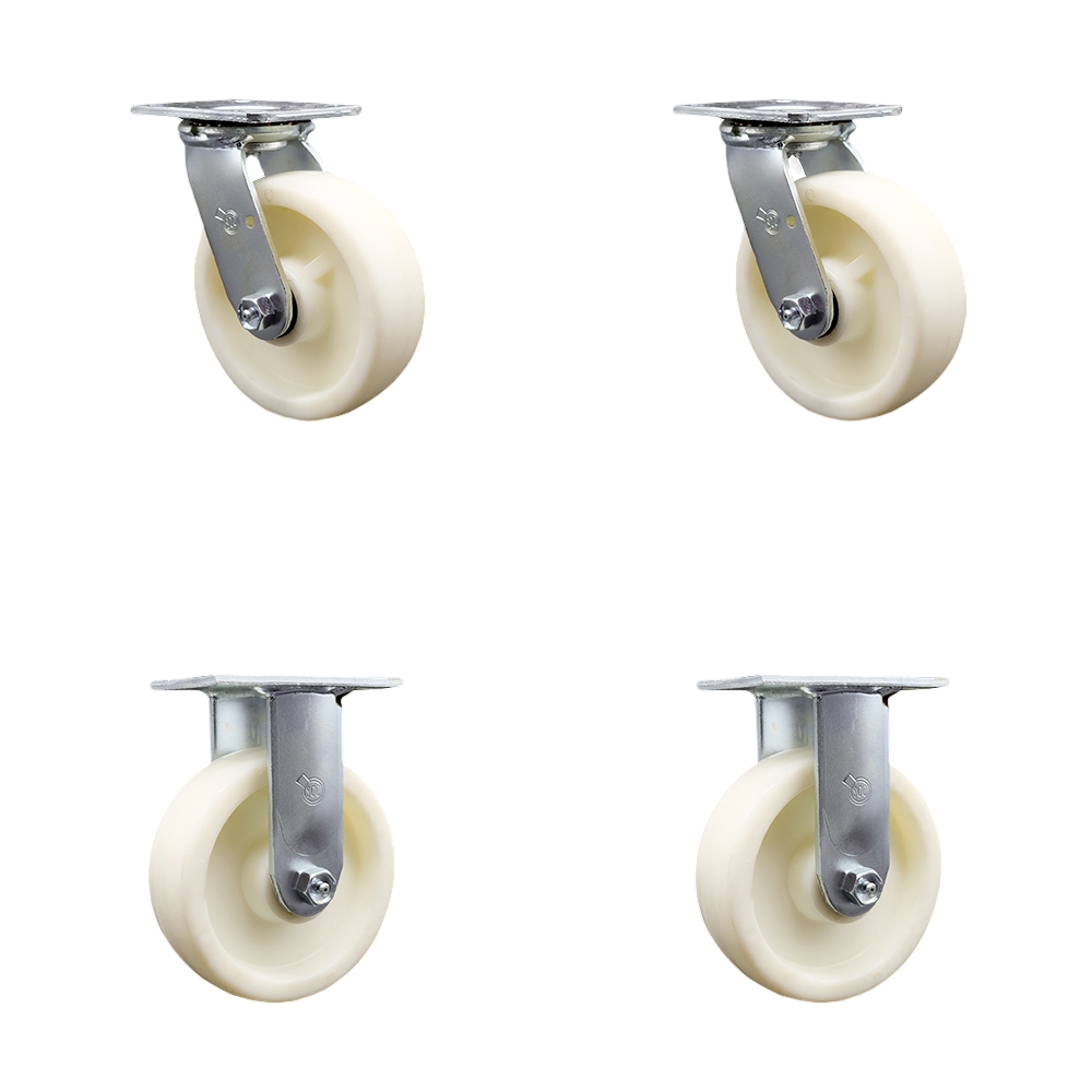 SCC-30CS620-NYR-2-R-2 Nylon Swivel Top Plate Casters, Heavy Duty with 6 in. Wheels - 5000 lbs Total Capacity - Set of 4