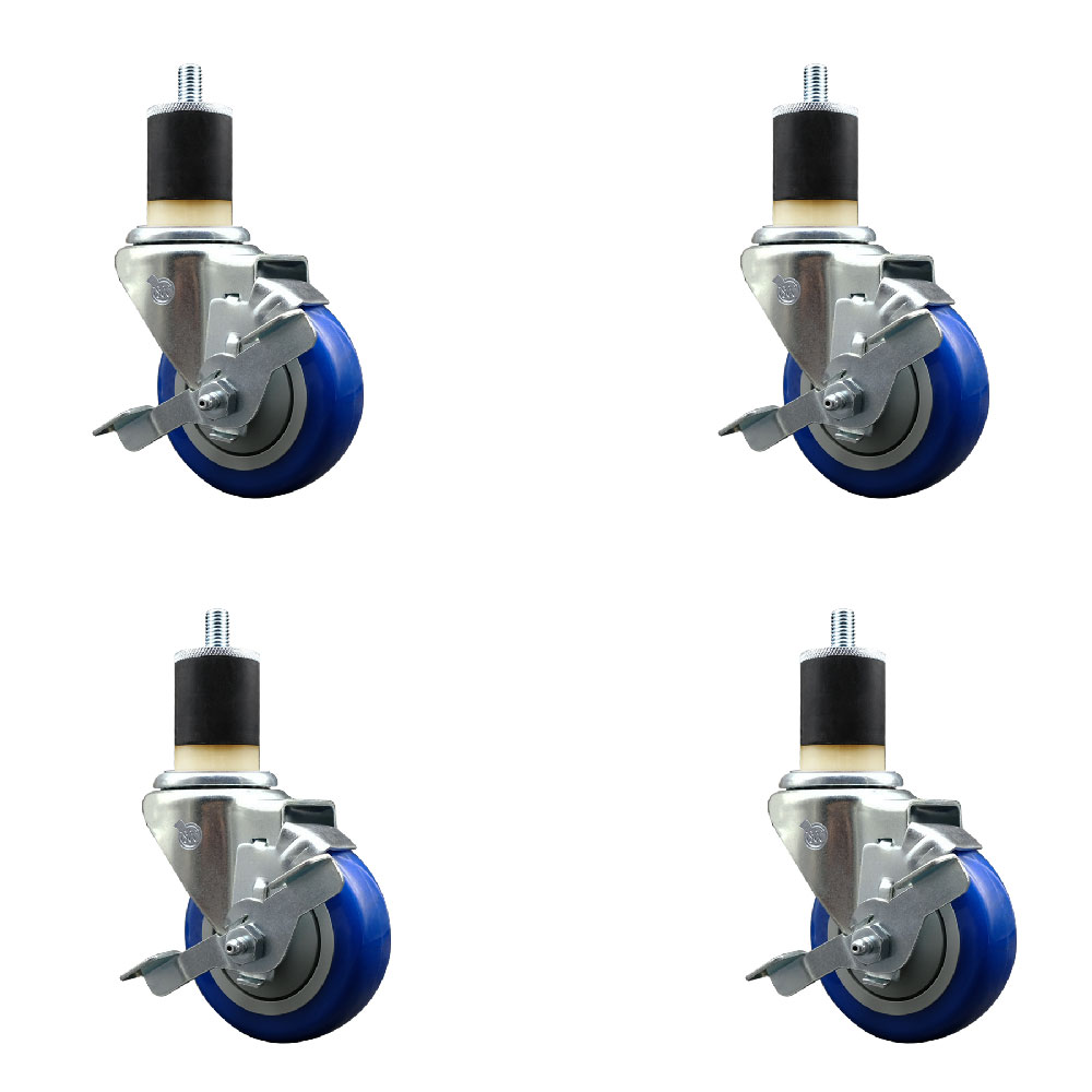 SCC-EX20S3514-PPUB-BLUE-TLB-178-4 Polyurethane Swivel Expanding Stem Caster with 3.5 in. Blue Wheels & 1.87 in. Stems - Set of 4