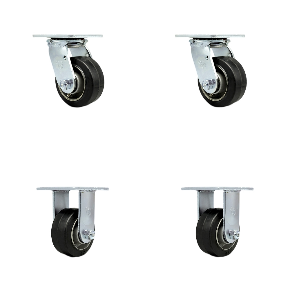 SCC-30CS420-RAR-BSL-2-R-2 Rubber on Aluminum Swivel Top Plate Casters, Heavy Duty with 4 in. Wheels - 1600 lbs Total Capacity - Set of 4