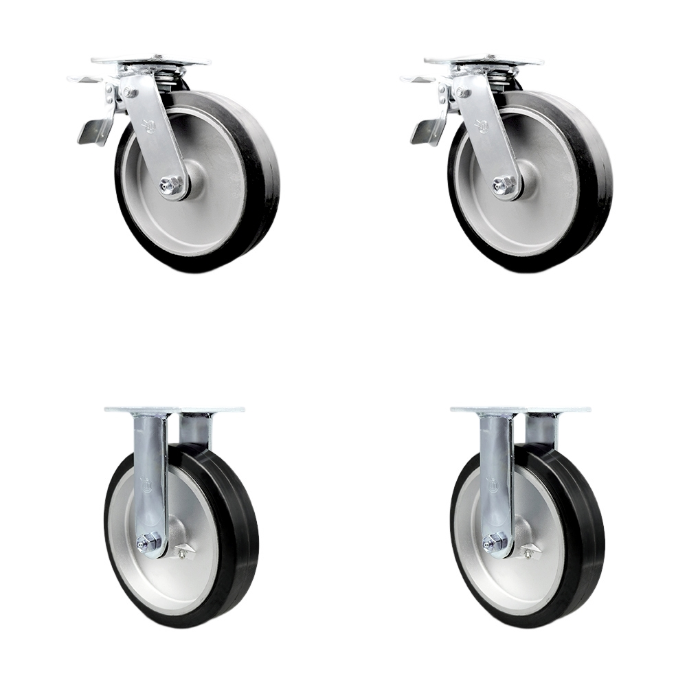 SCC-TTL30S820-RAR-2-R-2 Rubber on Aluminum Swivel Top Plate Casters, Heavy Duty with 8 in. Wheels - 2400 lbs Total Capacity - Set of 4