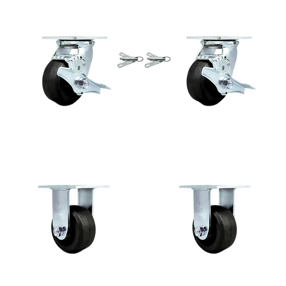 Heavy Duty Rubber on Metal Casters - 4 in. - Set of 4 - 1600 lbs Capacity