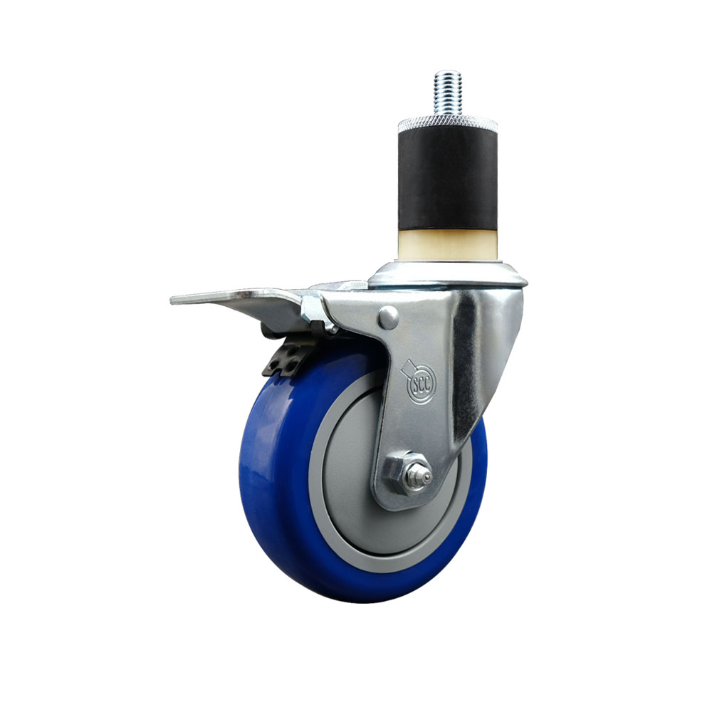 SCC-EXTTL20S414-PPUB-BLUE-178 Polyurethane Expanding Stem Swivel Caster with 4 in. Blue Wheel & 1.87 in. Stem & Total Locking Brake