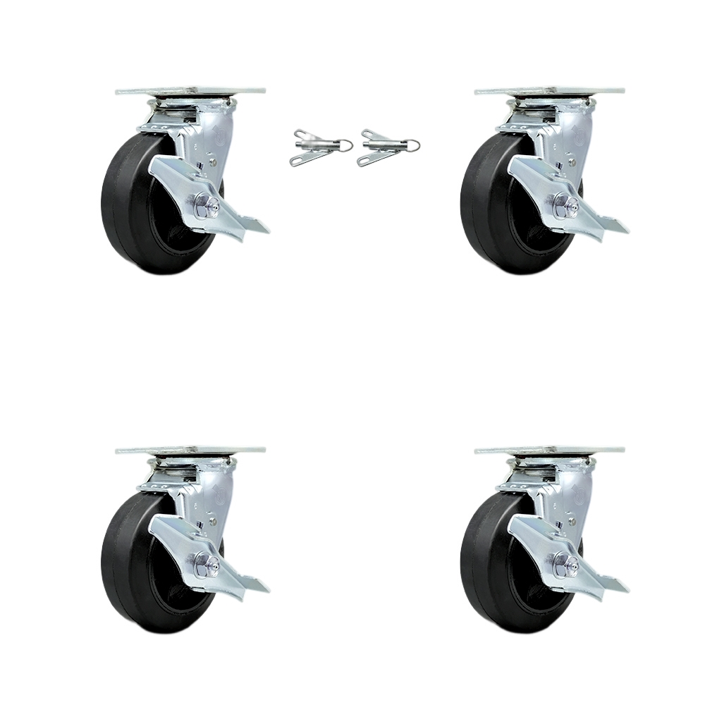 SCC-30CS620-RSR-TLB-BSL-2-TLB-2 Rubber on Metal Swivel Top Plate Casters, Heavy Duty with 6 in. Wheels - Set of 4