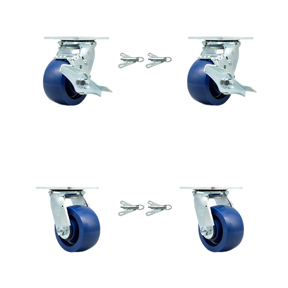 SCC-30CS420-SPUR-TLB-BSL-2-BSL-2 Solid Polyurethane Swivel Top Plate Casters, Heavy Duty with 4 in. Wheels - Set of 4