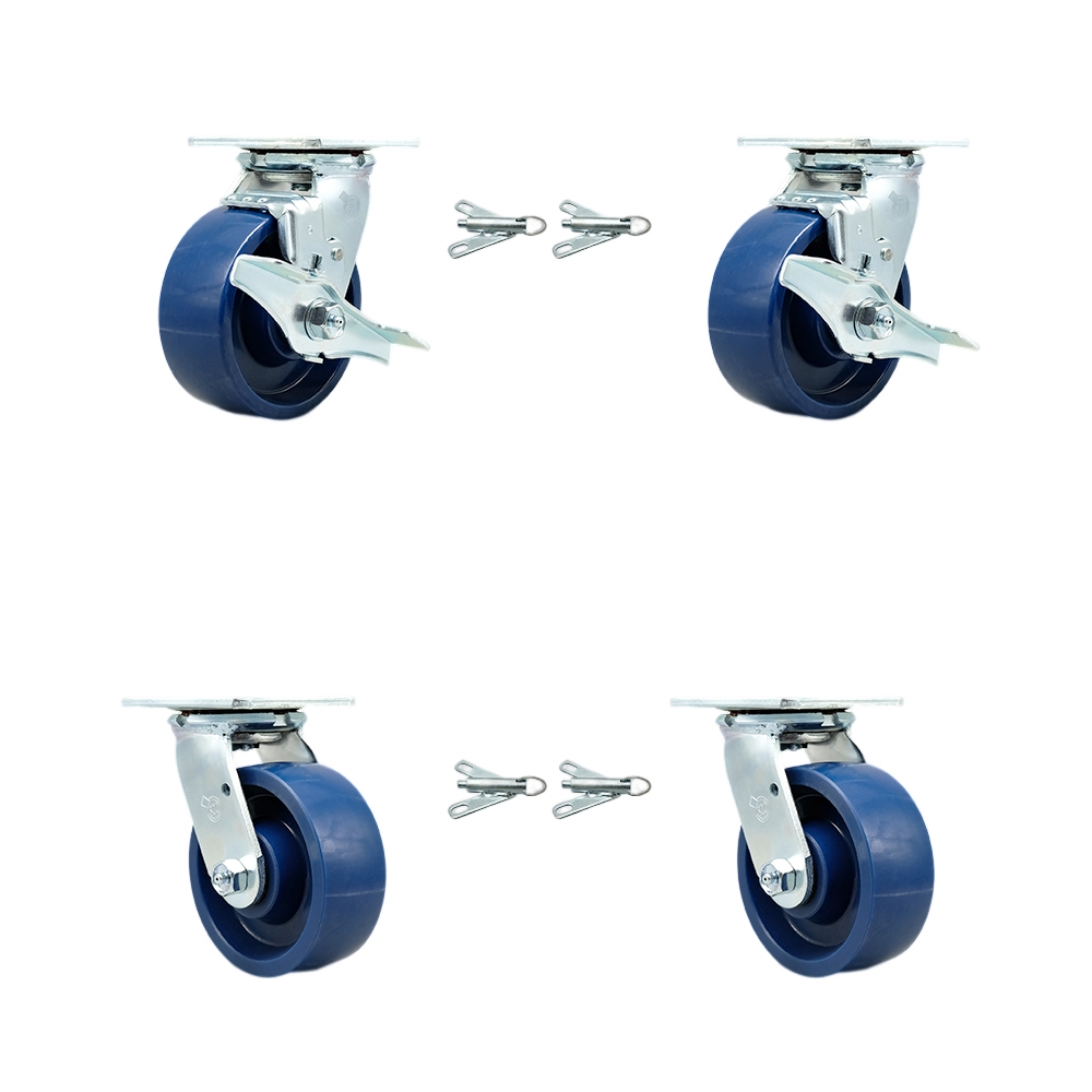 SCC-30CS520-SPUR-TLB-BSL-2-BSL-2 Solid Polyurethane Swivel Top Plate Casters, Heavy Duty with 5 in. Wheels - Set of 4