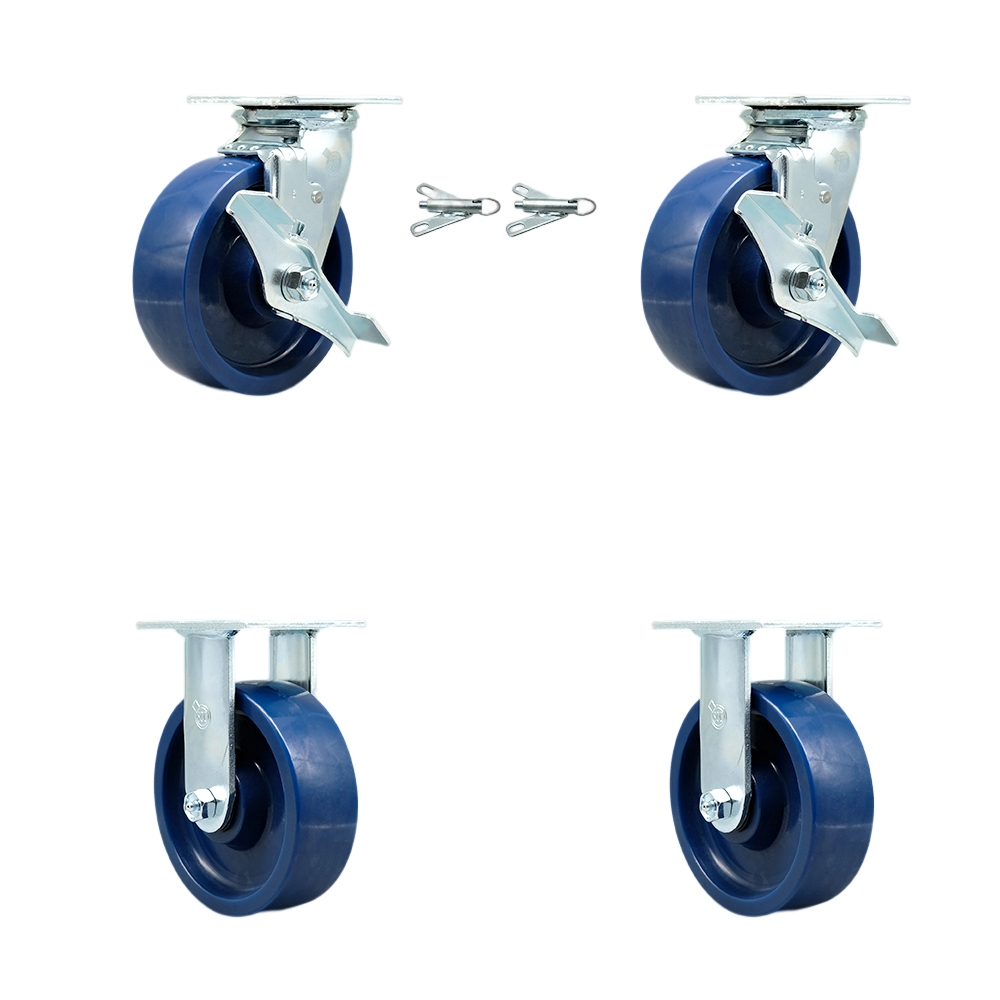 SCC-30CS620-SPUR-TLB-BSL-2-R-2 Solid Polyurethane Swivel Top Plate Casters, Heavy Duty with 6 in. Wheels - 4800 lbs Total Capacity - Set of 4