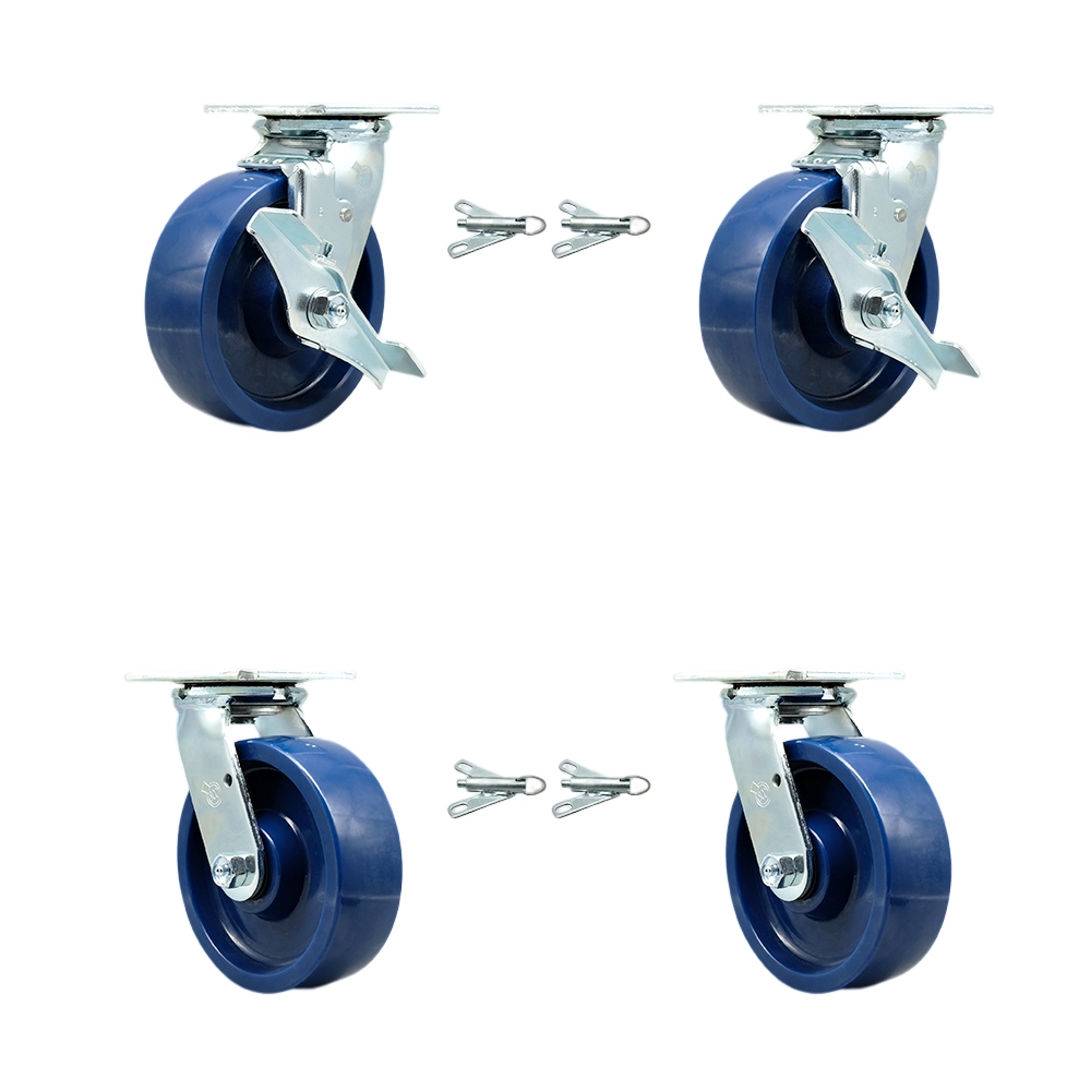 SCC-30CS620-SPUR-TLB-BSL-2-BSL-2 Solid Polyurethane Swivel Top Plate Casters, Heavy Duty with 6 in. Wheels - Set of 4