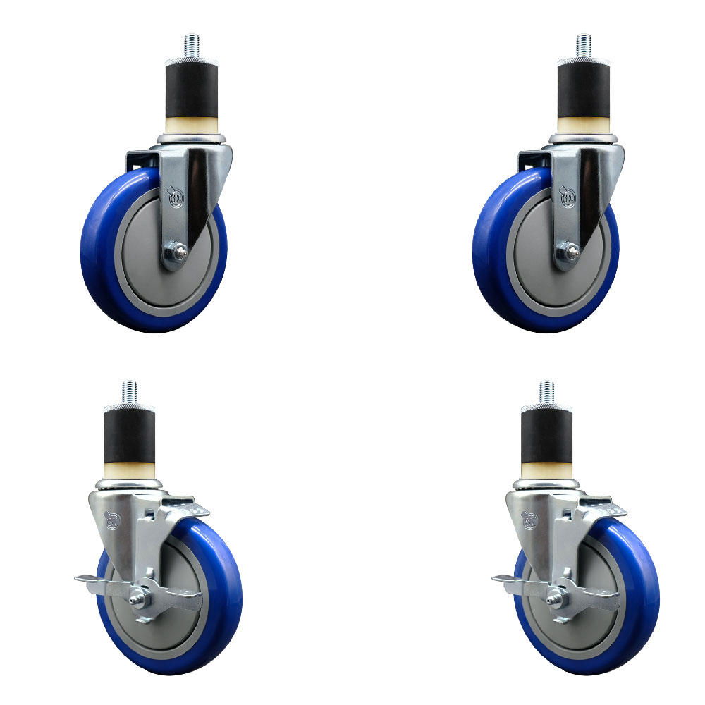 SCC-EX20S514-PPUB-BLUE-2-TLB-2-178 Polyurethane Swivel Expanding Stem Caster with 5 in. Blue Wheels & 1.87 in. Stems - Set of 4