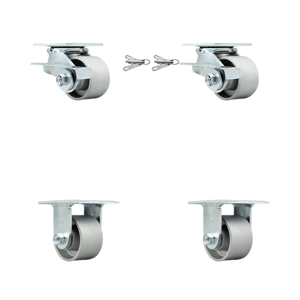 Semi Steel Cast Iron Swivel Top Plate Casters, Heavy Duty with 3.25 in. Wheels - 2800 lbs Total Capacity - Set of 4