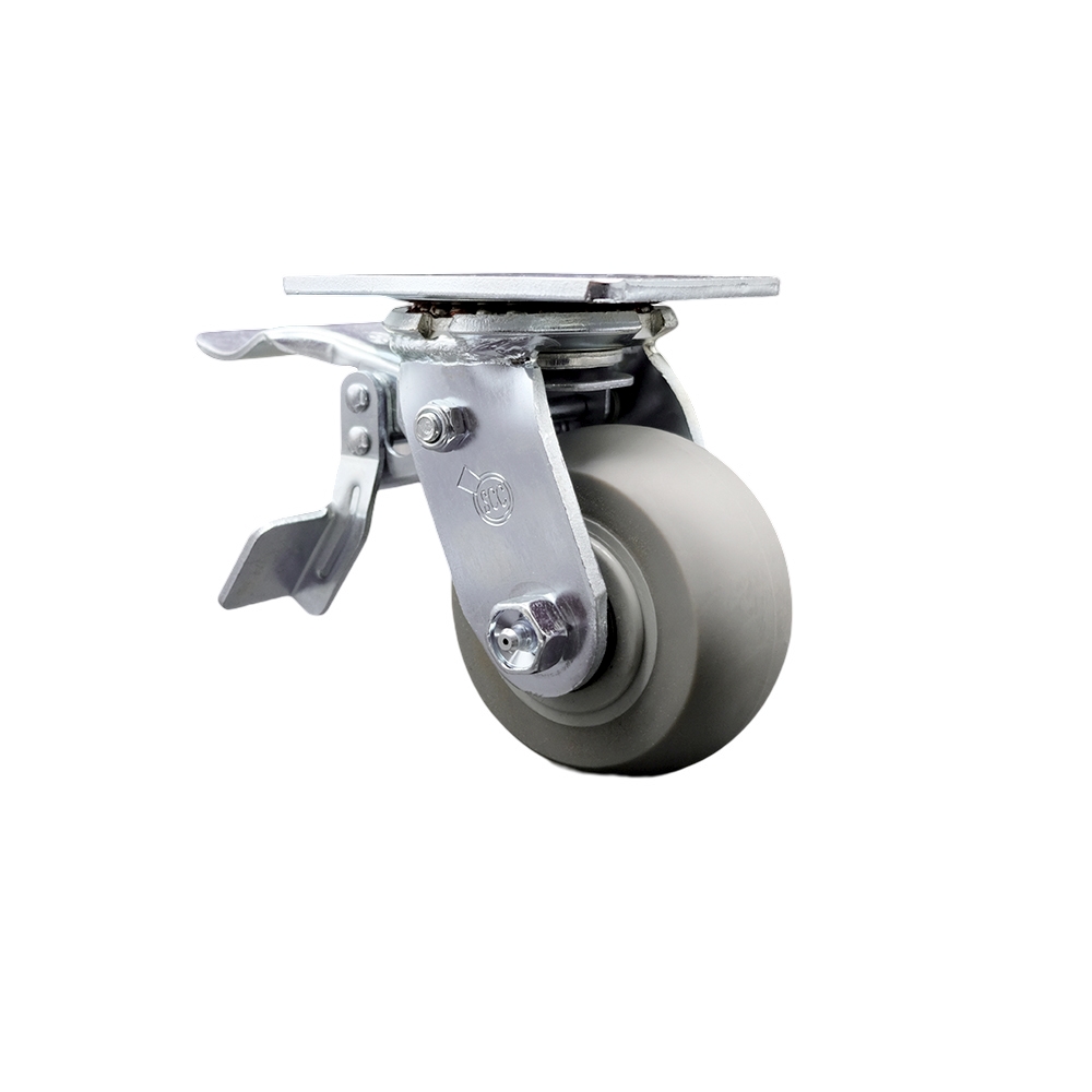 Thermoplastic Rubber Donut Tread Swivel Top Plate Heavy Duty Caster with 4 in. Wheel & Total Lock Brake - 300 lbs Capacity per Caster