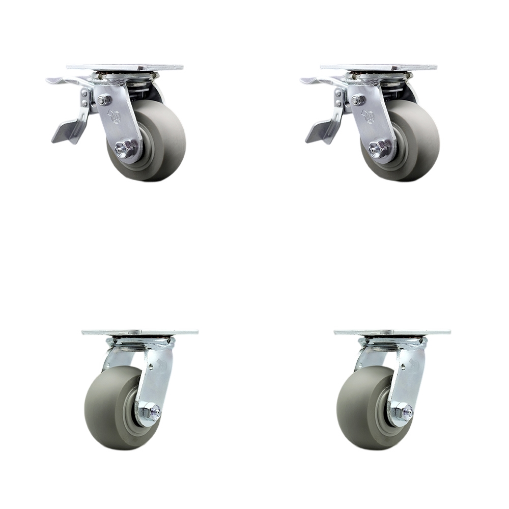 Thermoplastic Rubber Donut Tread Swivel Top Plate Casters, Heavy Duty with 4 in. Wheels - 1200 lbs Total Capacity - Set of 4