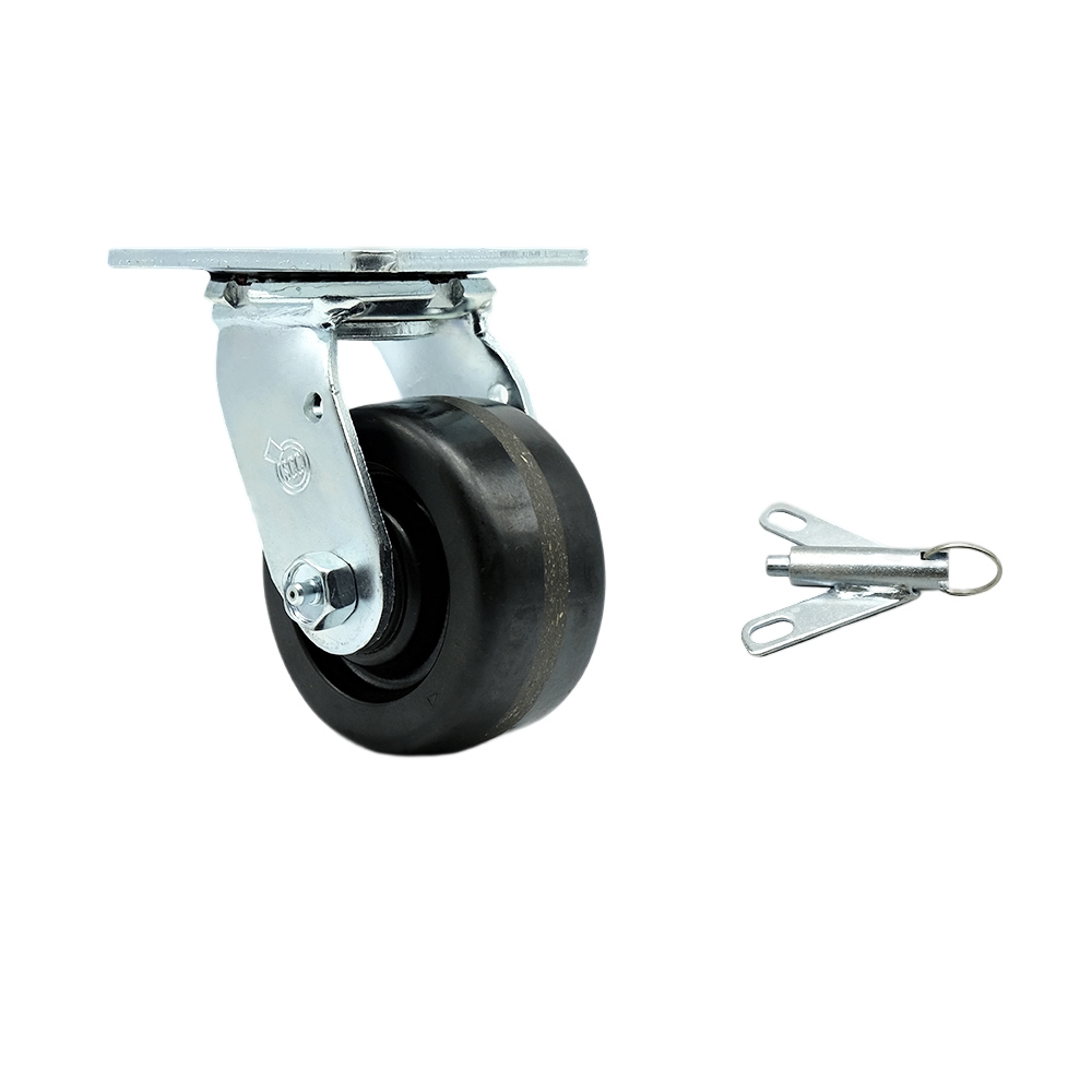 CS4B Greenlee 4 in. Swivel Caster with Bolt-on Swivel Lock - MA6065 GMX Material Cart - Heavy Duty Replacement - Black Phenolic Wheel