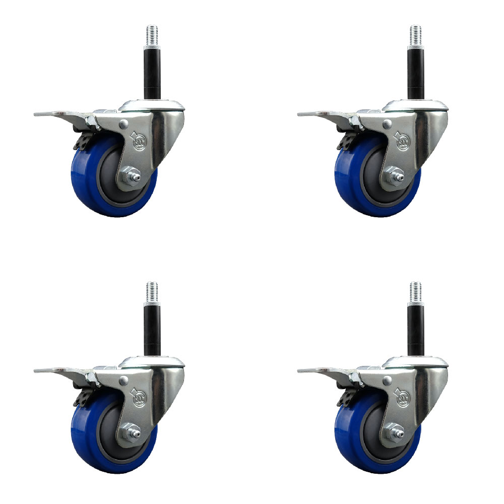SCC-EXTTL20S314-PPUB-BLUE-34-4 Polyurethane Swivel Expanding Stem Caster with 3 in. Blue Wheels & 0.75 in. Stems - Set of 4