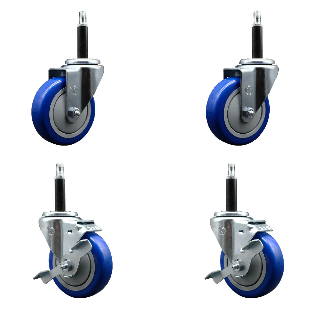 SCC-EX20S414-PPUB-BLUE-2-TLB-2-34 Polyurethane Swivel Expanding Stem Caster with 4 in. Blue Wheels & 0.75 in. Stems - Set of 4