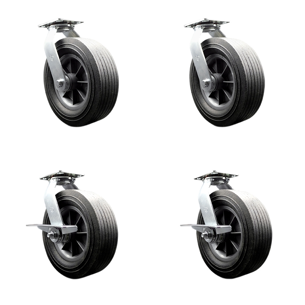 BBQ Smoker Grill Flat Free All Terrain Caster Wheel Set - 10 in. Easy Roll, No Flat, Maintenance Free Solid Rubber Wheels - Set of 4