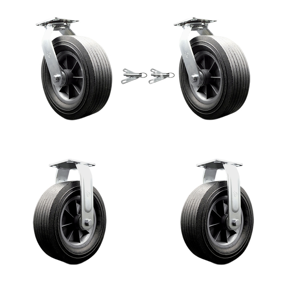 BBQ Smoker Grill Flat Free All Terrain Caster Wheel Set - 10 in. Easy Roll, No Flat, Maintenance Free Solid Rubber Wheels - Set of 4