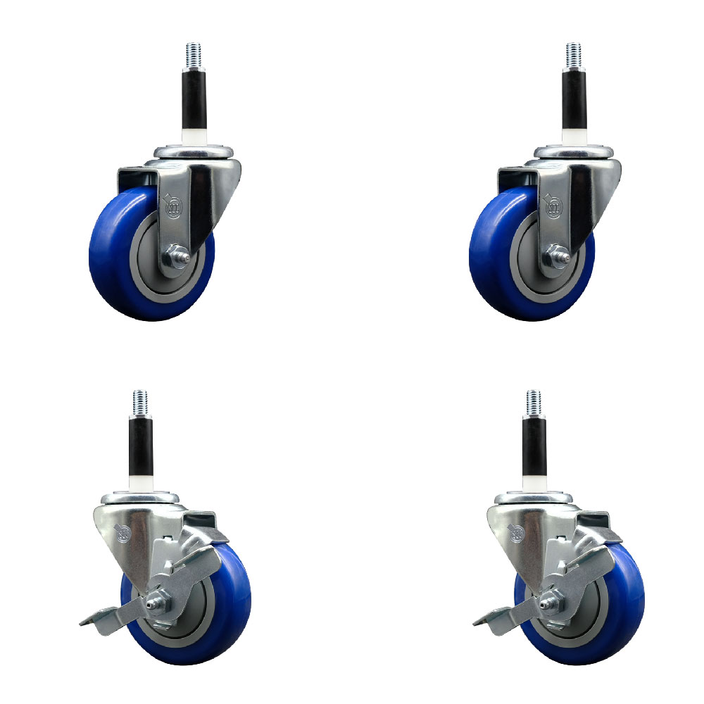 SCC-EX20S3514-PPUB-BLUE-2-TLB-2-78 Polyurethane Swivel Expanding Stem Caster with 3.5 in. Blue Wheels & 0.87 in. Stems - Set of 4