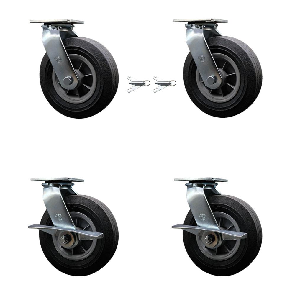 BBQ Smoker Grill Flat Free All Terrain Caster Wheel Set - 8 in. Easy Roll, No Flat, Maintenance Free Solid Rubber Wheels