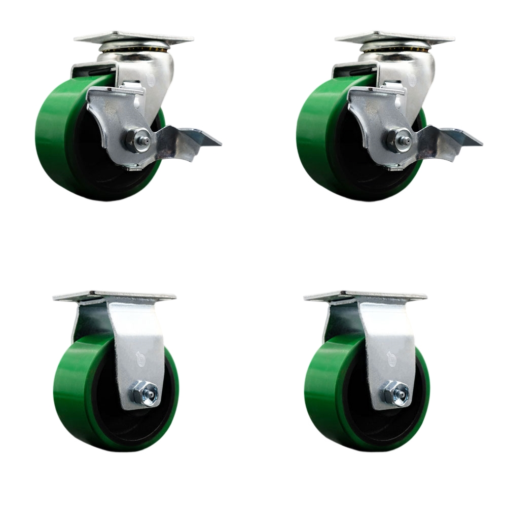 TOOL-SCC-20S420-PUB-GB-TLB-2-R-2 Tool Box Caster Wheel Set - 4 in. Non-Marking, Maintenance Free Green Polyurethane on Cast Iron Wheels
